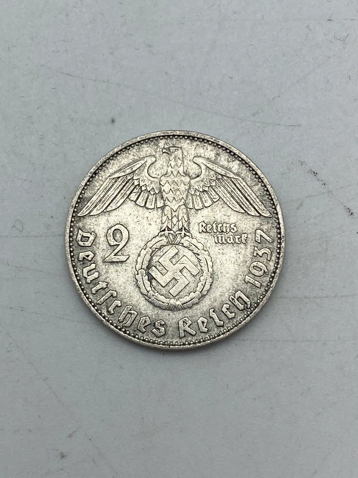 Original 2 Reichmark af sølv fra 1937