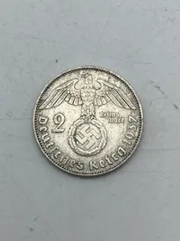 Original 2 Reichmark af sølv fra 1937