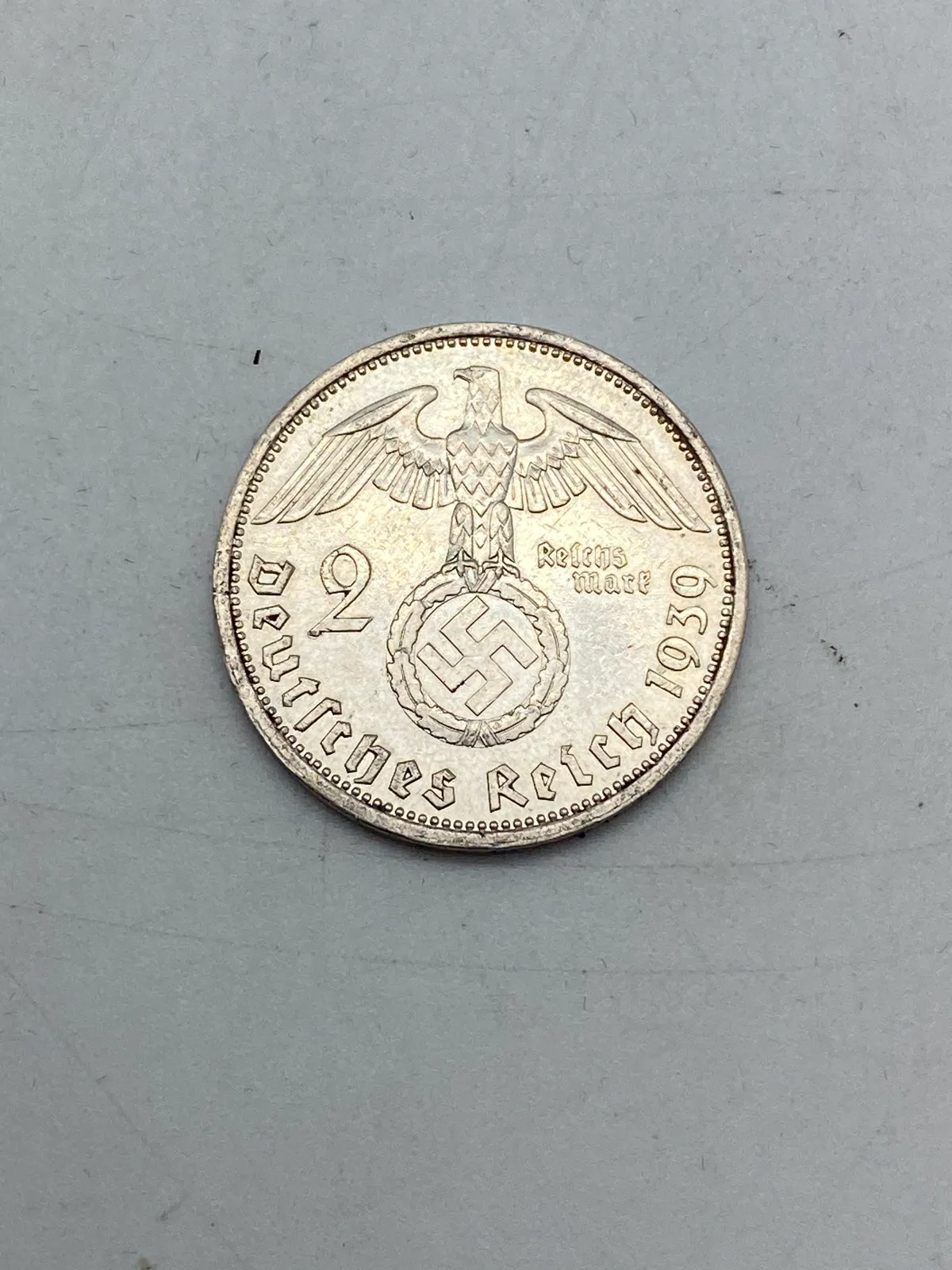 Original 2 Reichmark af sølv fra 1939