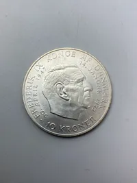 Original dansk jubilæumsmønt af sølv - tronskiftet i mellem Kong Frederik IX & Margrethe II