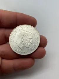 Original dansk jubilæumsmønt af sølv - tronskiftet i mellem Kong Frederik IX & Margrethe II