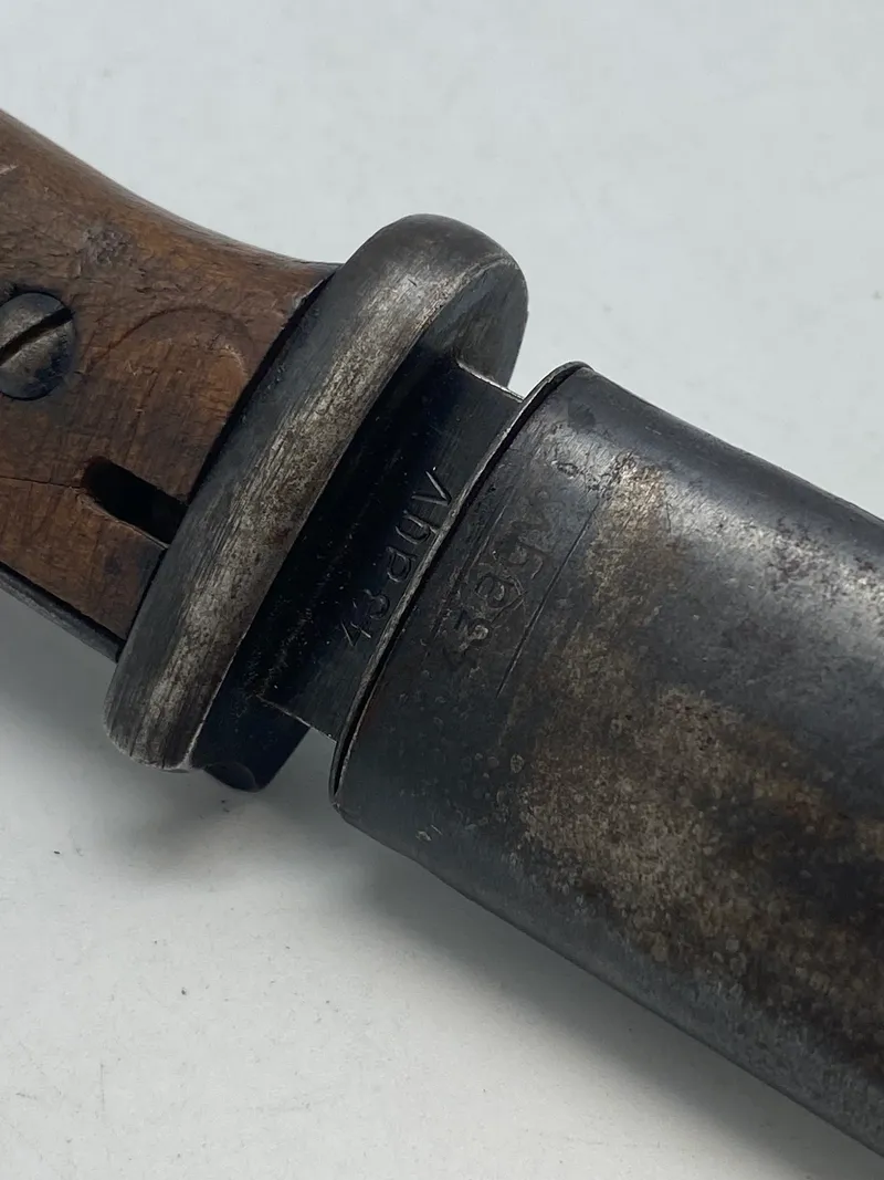 Original nummerens K98 bajonet (43agv - Berg & Co) taget af modstandsbevægelsen ved Sæd grænseovergang 6 maj 1945