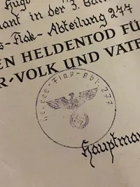 Originalt sjældent dokument på på falden tysk officer - faldet i Beljajewo (Kursk)