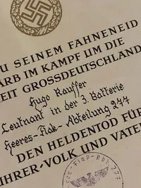 Originalt sjældent dokument på på falden tysk officer - faldet i Beljajewo (Kursk)