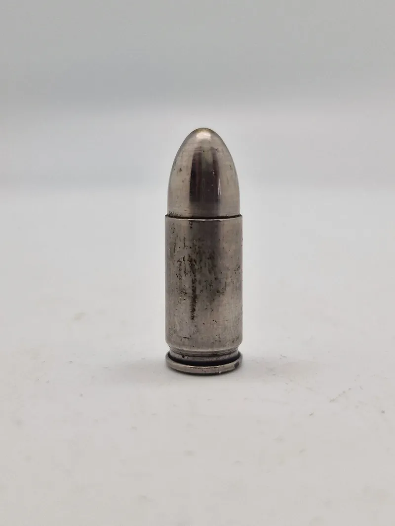 Original Dansk værkstedspatron 9 mm brugt af politiet