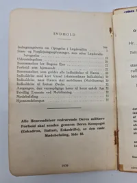 Original dansk soldater bog med omslag for Flyversoldat Karup 1939 med ID disk