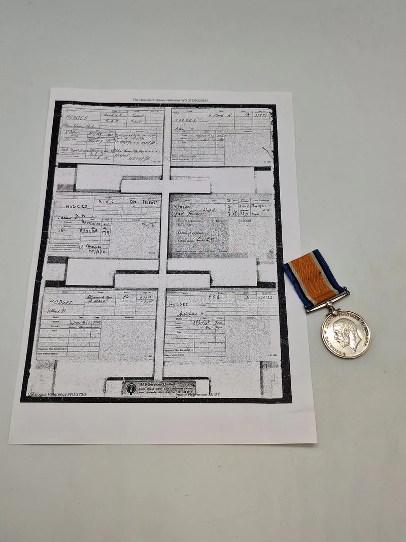 Original British War Medal WW1 - givet til A.H. Hodges Army Vetenarian Corps
