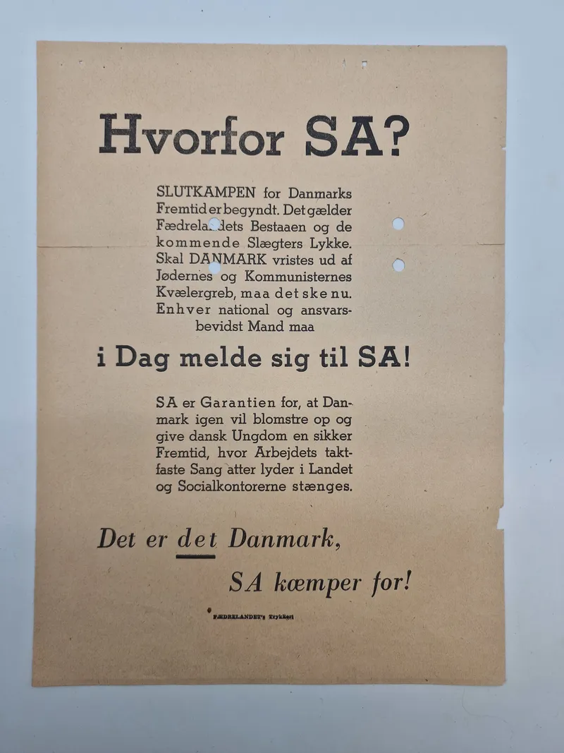 Sjælden original dansk SA flyer
