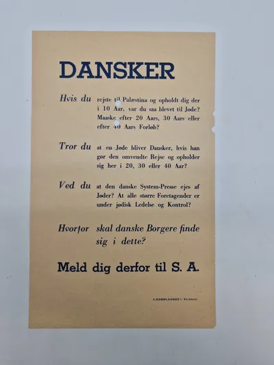 Sjælden original dansk SA indmeldelse blanket