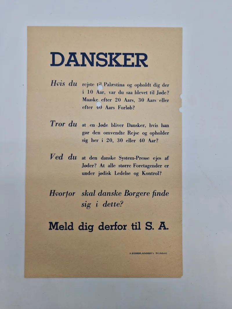 Sjælden original dansk SA indmeldelse blanket