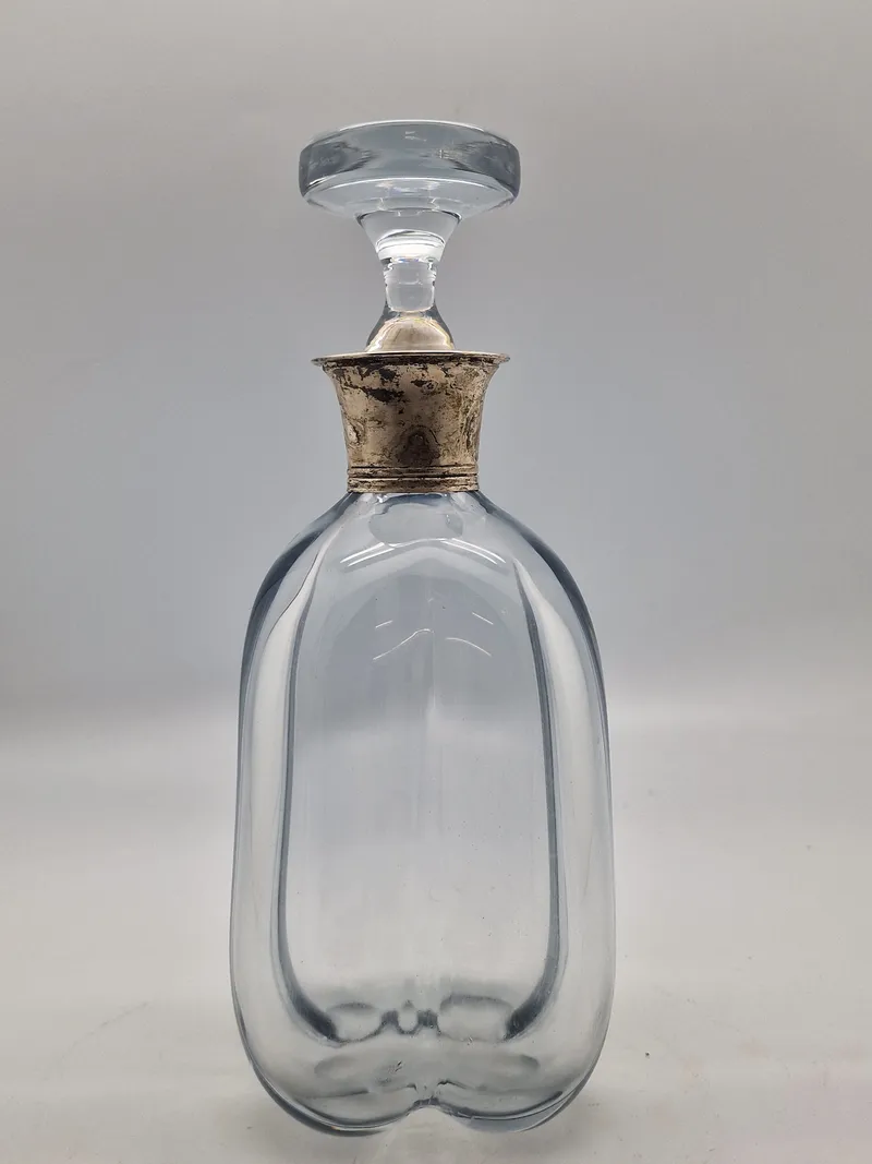 Original dansk Holmegaard karaffel, sølvmonteret