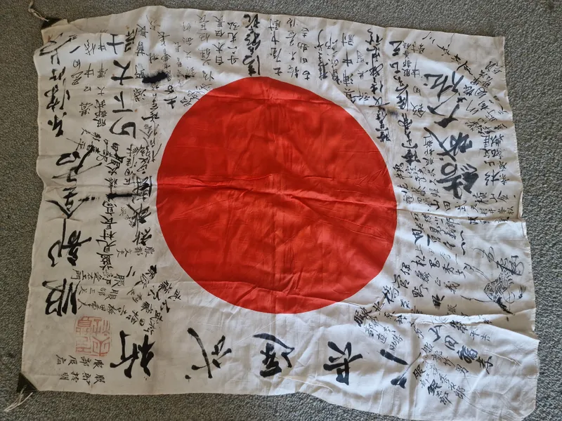 Originalt japansk æresflag/good luck flag ((寄せ書き日の丸)