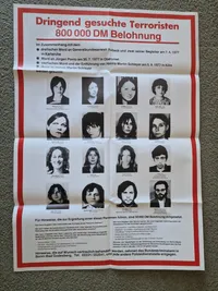 Sjælden original efterlysningsplakat - Baader Meinhof, 1977