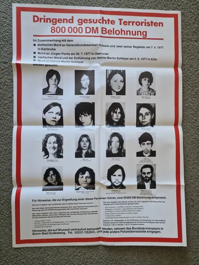 Sjælden original efterlysningsplakat - Baader Meinhof, 1977