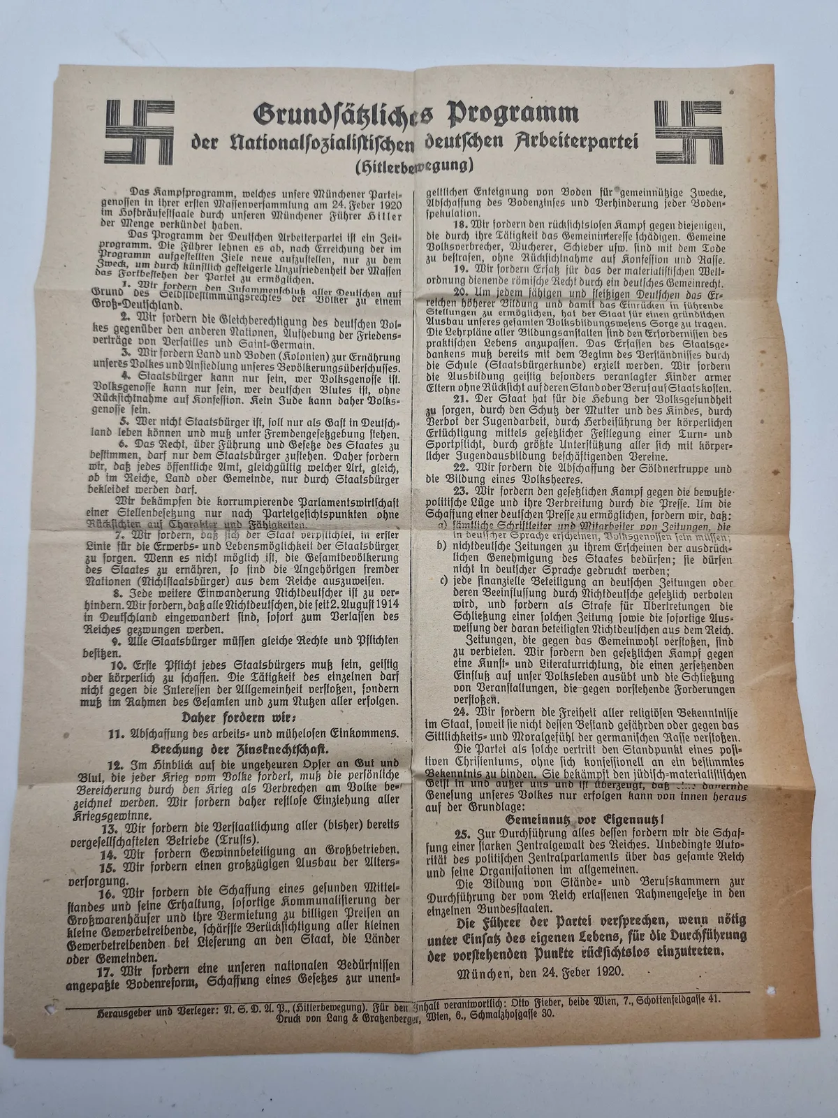 Originalt nazistisk program - ww2