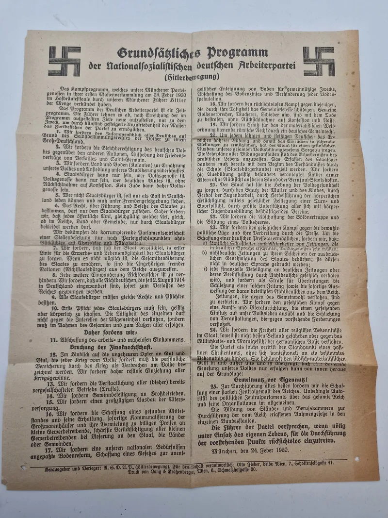 Originalt nazistisk program - ww2
