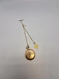 Originalt dobbeltkapslet lommeur af 14 karat guld - jubilæumsgave fra Brandts klædefabrik i Odense vægt inklusiv forgyldt kæde 107,2 gram
