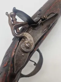 Original norsk flintepistol fremstillet af Anders Biørnstad. Skæftet er af birketræ - ca år 1780