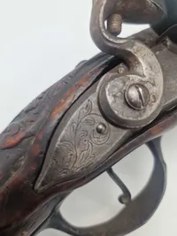 Original norsk flintepistol fremstillet af Anders Biørnstad. Skæftet er af birketræ - ca år 1780