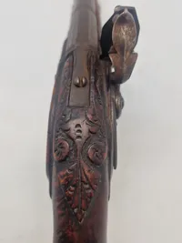 Original norsk flintepistol fremstillet af Anders Biørnstad. Skæftet er af birketræ - ca år 1780