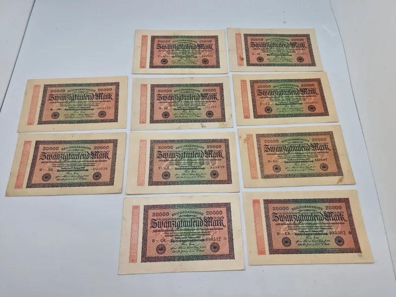 Samling tyske 20000 Mark sedler - originale