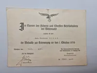 Originale Luftwaffe urkunder - ww2 1 Oktober 1938 medaljen