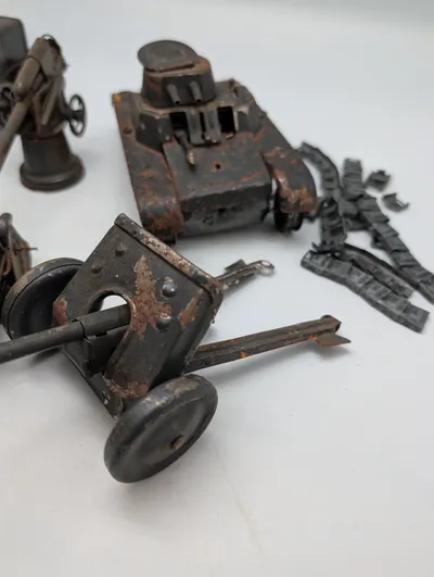 Vintage Lineol and Hausser Elastolin Pressed Tin Military Vehicle Lot