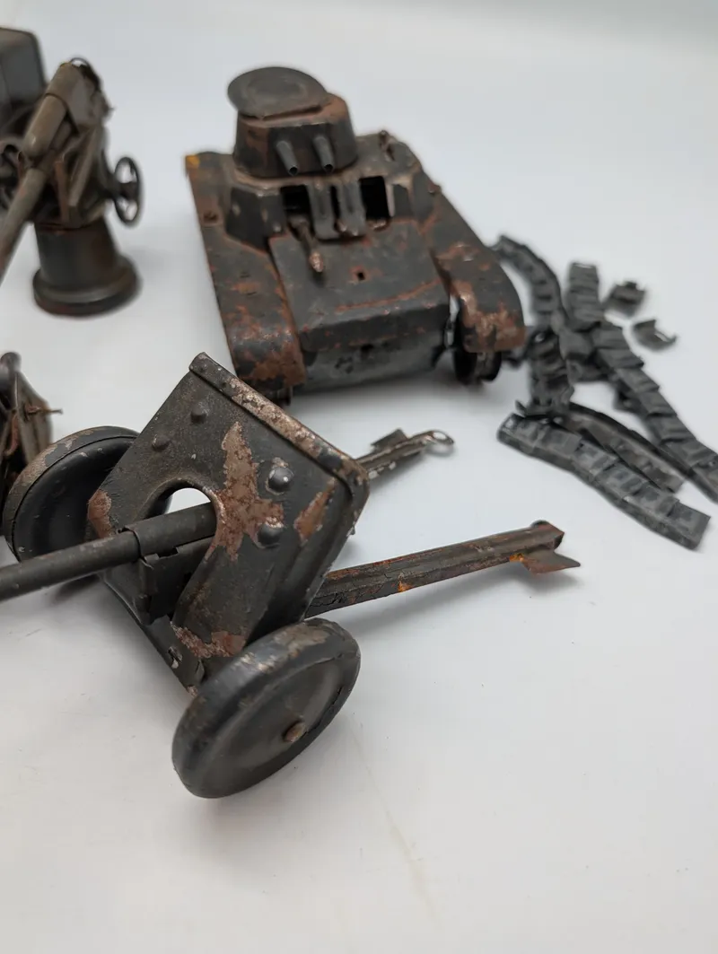 Vintage Lineol and Hausser Elastolin Pressed Tin Military Vehicle Lot