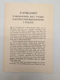 Dansk WWII Propagandaflyveblad: Vatikanet Fordømmer Tyskland i Polen