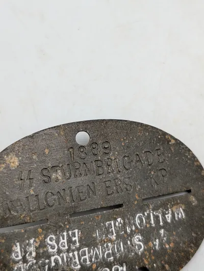 Tysk WWII SS-Sturmbrigade Wallonien Erkennungsmarke (ID-skilt) ORIGINAL