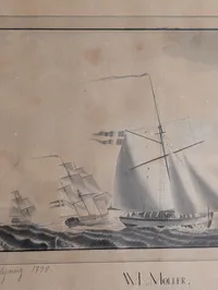 W. L. Møller, Søkadettegning, 1798, Maritimt motiv med sejlskibe