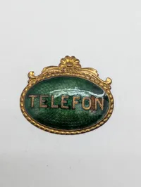 Antik emaljeret messingskilt med teksten "TELEFON" for telefon montører 