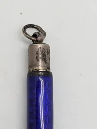 Antique Sterling Silver and Cobalt Blue Guilloché Enamel Chatelaine Pencil