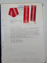 Dansk ordenshistorisk brev og bånd vedrørende Fortjensttegnet