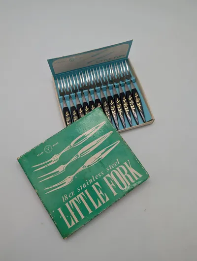 Vintage Y Trade Mark 18 Cr. Stainless Steel Little Fork Set of 12