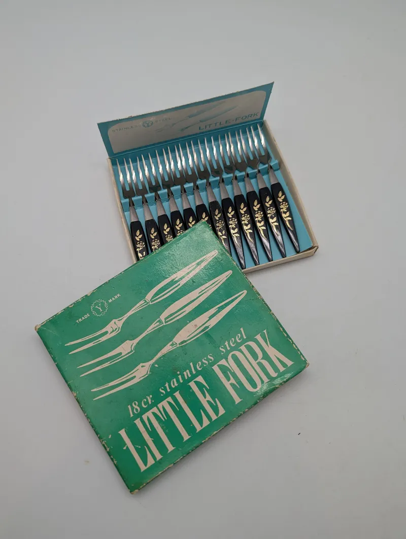 Vintage Y Trade Mark 18 Cr. Stainless Steel Little Fork Set of 12