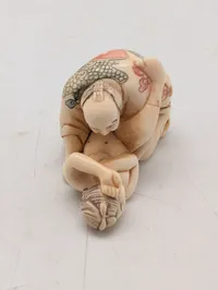 Antik JAPANESE HAND CARVED EROTIC NETSUKE FIGURES EDO / MEIJI PERIODE