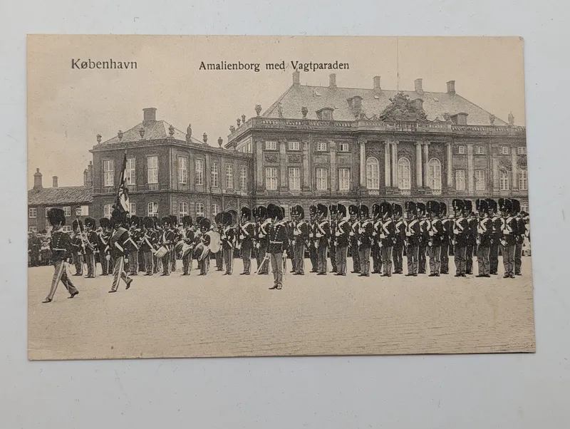 Stender Postcard of Amalienborg Palace with Royal Guard Parade, Copenhagen