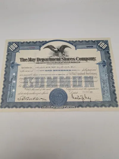 The May Department Stores Company 100 Aktier Aktiebrev fra 1933