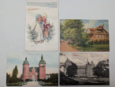 Set of Four Vintage European Postcards including Danish Castles