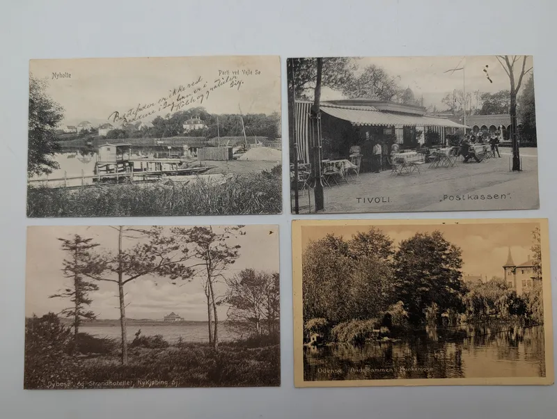 Set of Four Vintage Danish Topographical Postcards