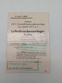 WWII German Junkers VS 11 Luftschraubenanlage-Karte Document