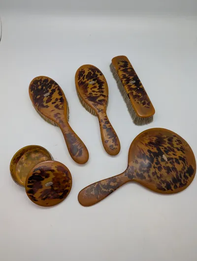 Vintage Faux Tortoise Shell Celluloid Vanity Set