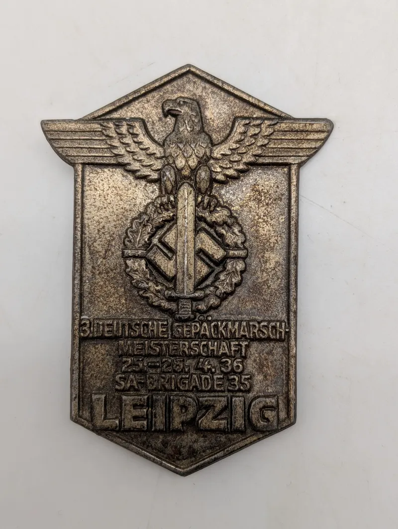 Tysk SA-Brigade 35 Leipzig Gepäckmarsch-Meisterschaft Plakette 1936
