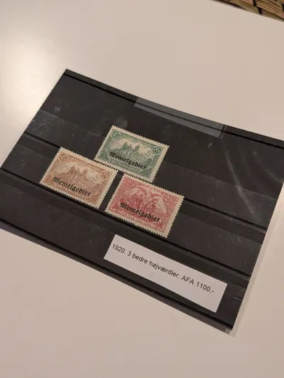 Memelgebiet 1920 Frimærkesæt, 3 Højværdier overtrykt på Deutsches Reich