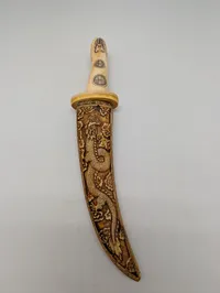 Chinese Carved Bone Ceremonial Dagger with Dragon and Phoenix Scabbard