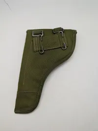 Dansk Militær pistolhylster i olivengrøn lærred med magasinlomme