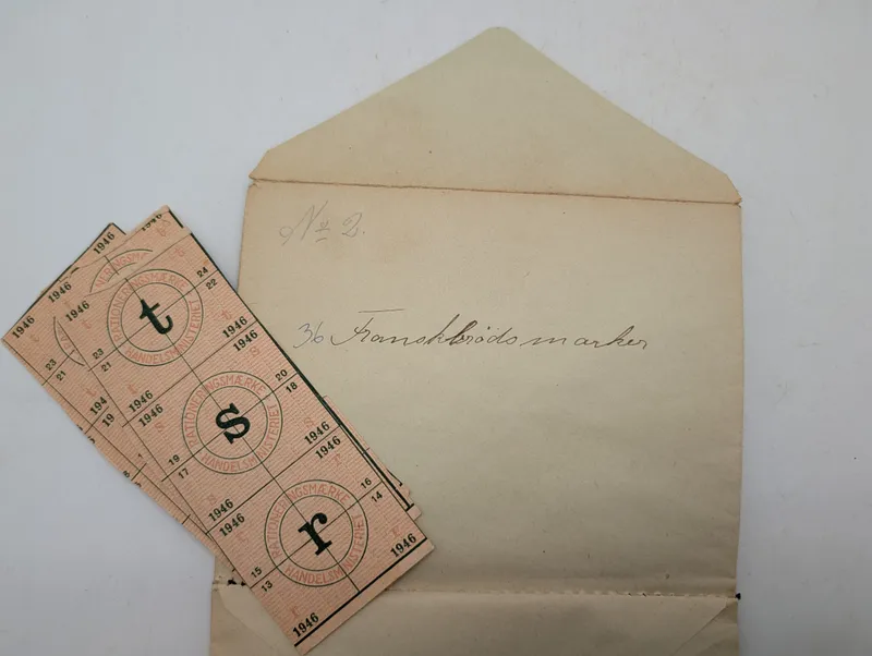 Danske rationeringsmærker fra 1945-1947 i originale konvolutter