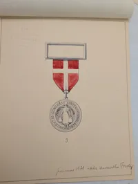 A. Michelsen, tre originale akvareltegninger til medaljer, 1931