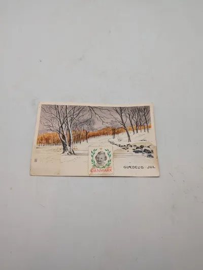 Dansk Julekort fra 1942 med Julen 1942 Julemærke D.N.S.A.P. og Fredensborg Stempel